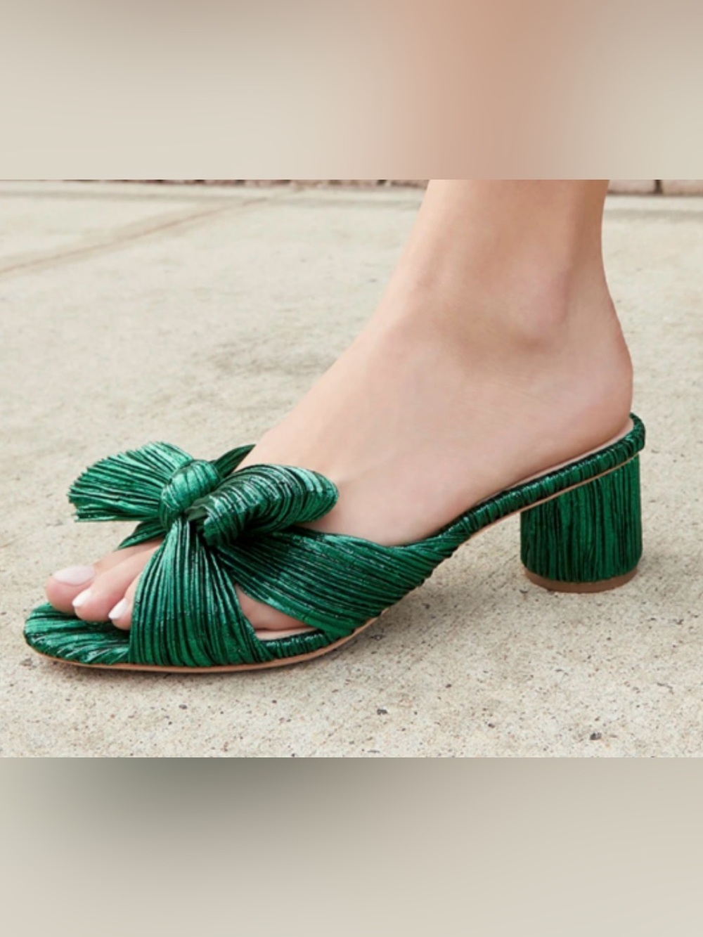 Loeffler Randall Metallic Emerald Knotted Slide Mules